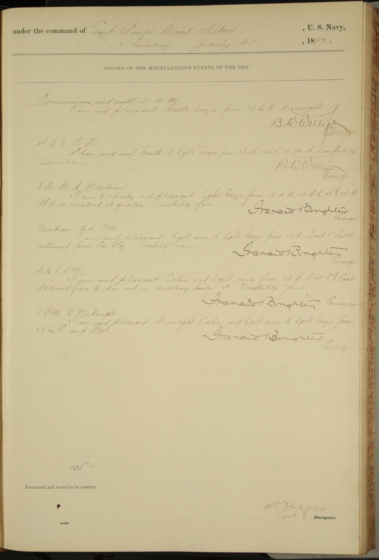 USS Thetis 1897 Log Books